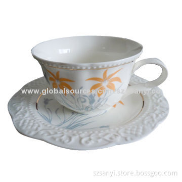 12-piece Tea Cup/Saucer Set, FDA-certified, Attractive and Elegant Design